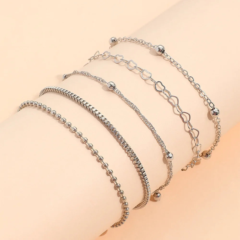 5Pcs/Set Silver Bracelets For Women